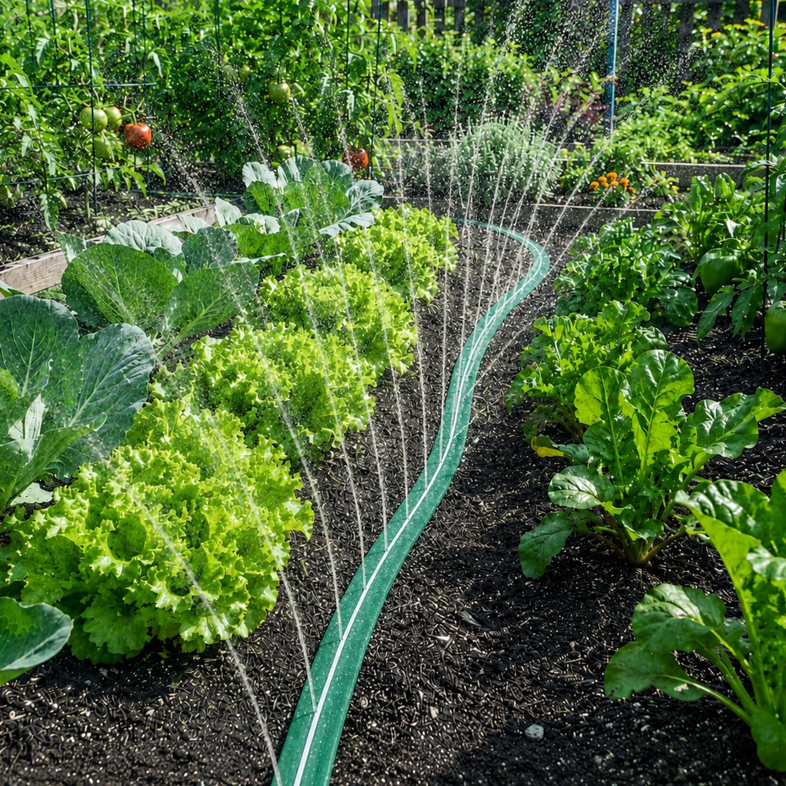 MIXC Sprinklerschlauch mit Löchern, 30 m (7,6 m, 4 Stück) flexibler flacher Sprinkler-Schlauch mit 40 Gartenklammern und 2 Splittern, effizientes wassersparendes Design für Rasen, Hof, Blumenbeete und