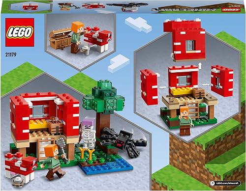 LEGO Minecraft The Mushroom House Set, Building Toy for Kids Age 8 plus, Gift Idea with Alex, Mooshroom & Spider Jockey Figures 21179 - 8
