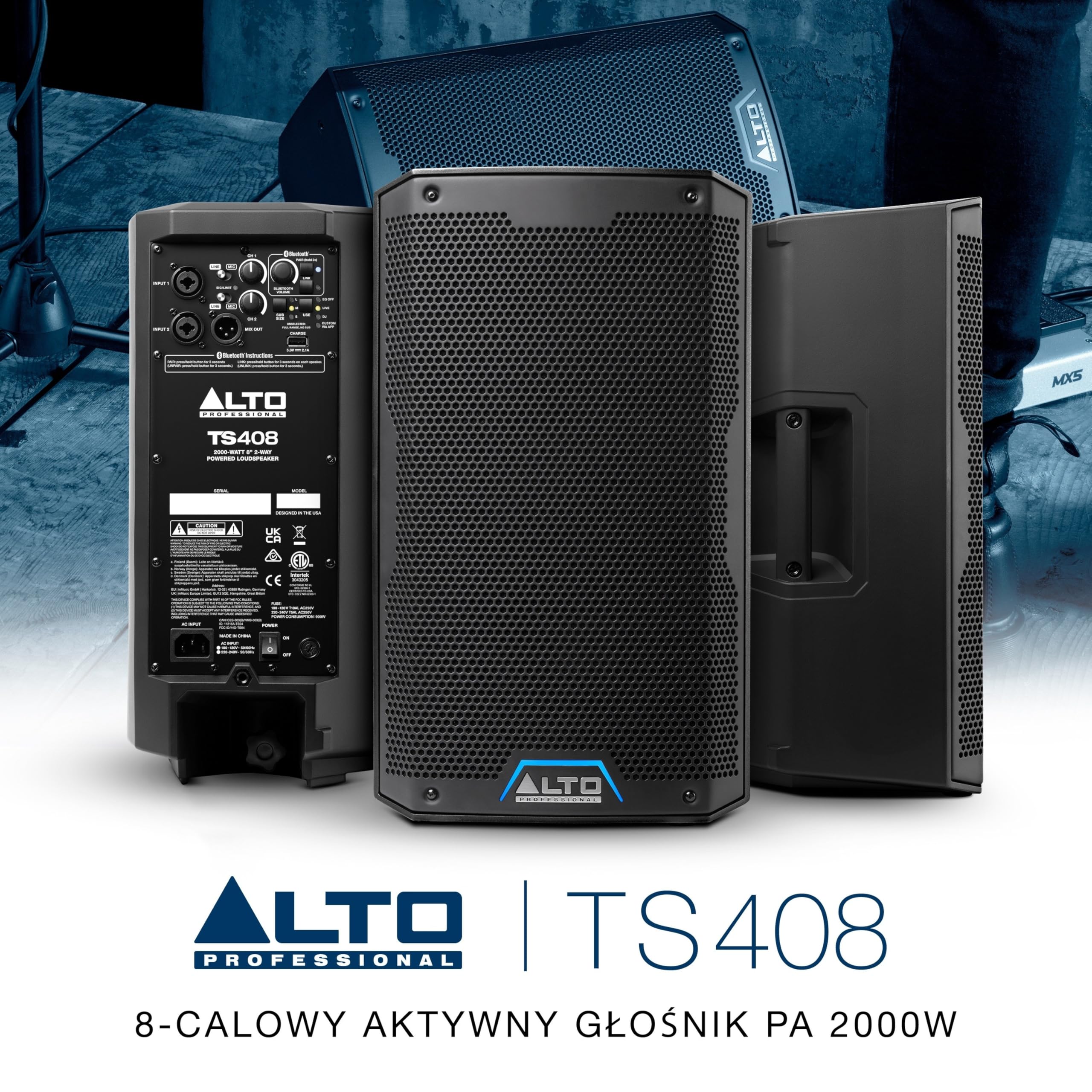 ALTO TS408 2000W 8" Aktywny Głośnik PA | 3‑Kanałowy Mikser, TWS Bluetooth, Łączenie Głośników, DSP i Sterowanie Aplikacją ALTO