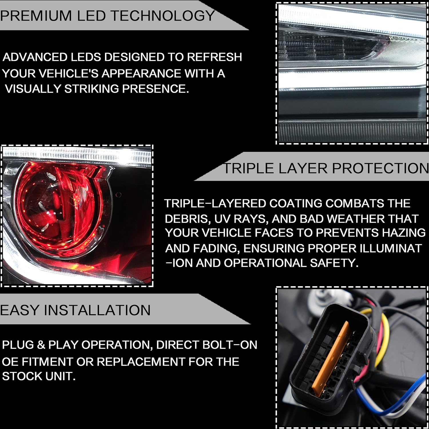 VLAND Headlights Assembly Fit for Mitsubishi Lancer& EVO X 2008-2020 W/DRL, LED Front light with Sequential Turn Signal, Plug-n-Play Headlamp with Demon Eyes, Chromed Housing