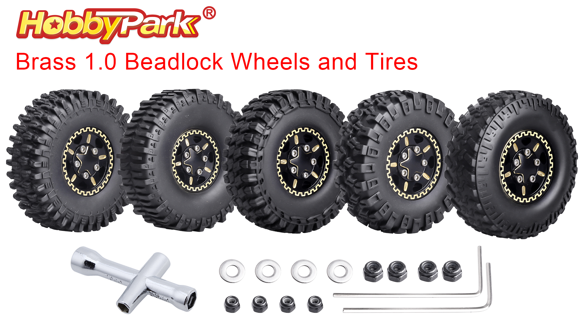 4Pcs ShareGoo Brass Beadlock Wheels & Tires For Axial SCX24 - 1.0" Rim, 2.16" Rubber Tires, 7mm Hex - View #4
