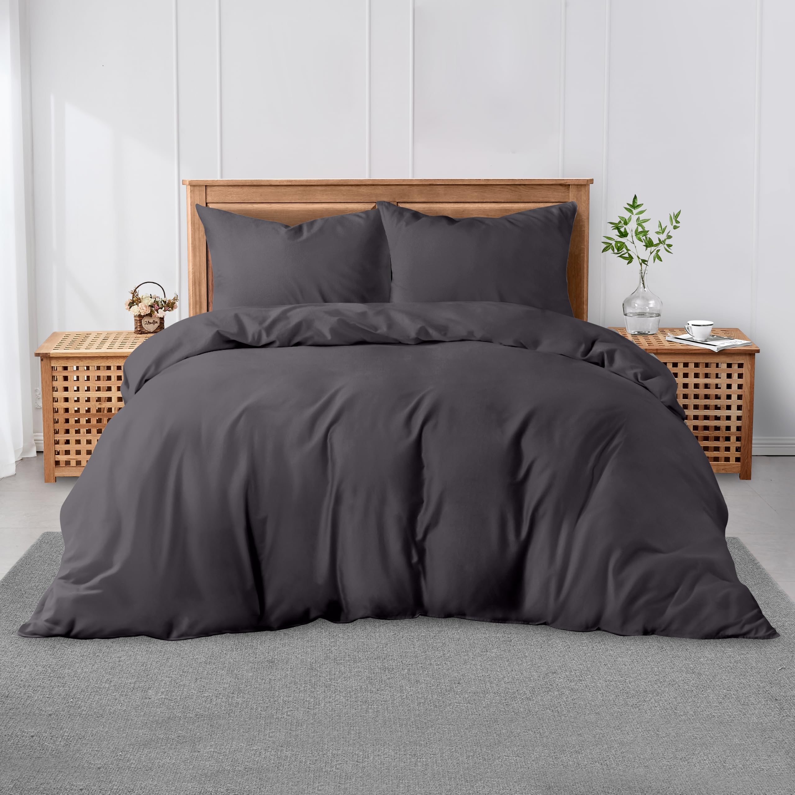 GC GAVENO CAVAILIA Plain Dyed Super King Duvet Cover, Charcoal, 220x260cm