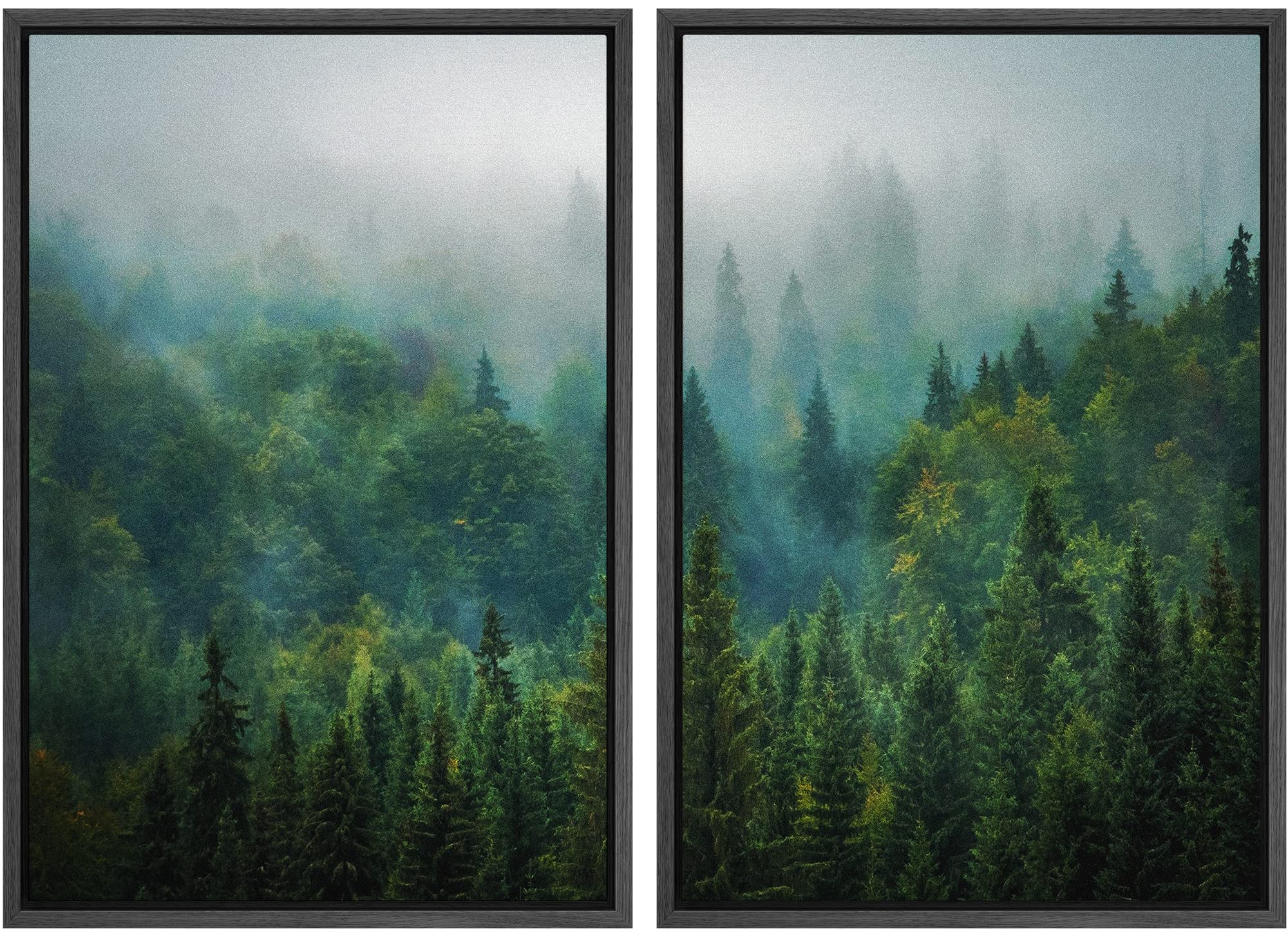 wall26 Framed Canvas Wall Art Print Set Aerial View of Green Forest Nature Wilderness Photography Realism Rustic Landscape Colorful Dark for Living