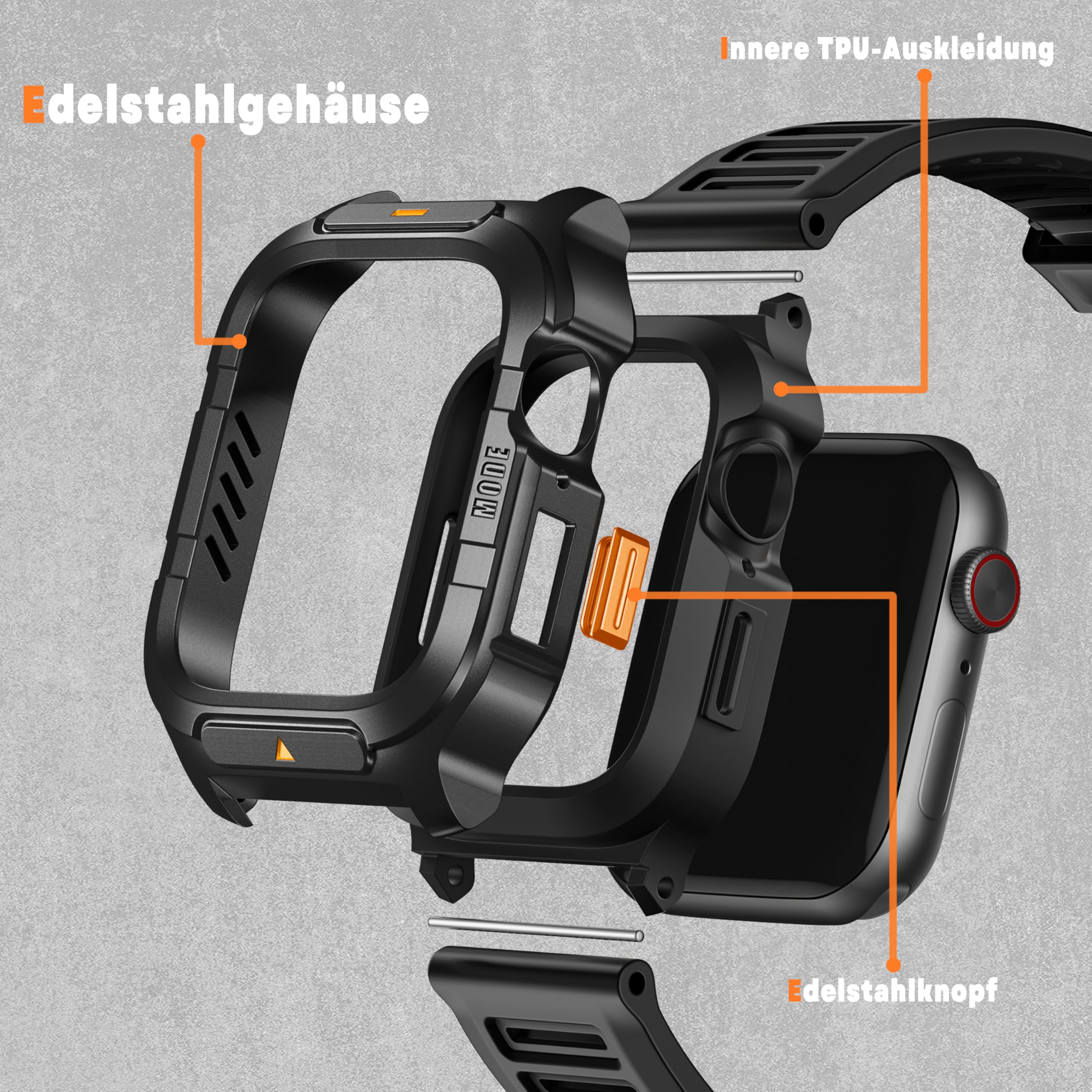 Bandletic Armband Mit Schutzhülle Für Apple Watch 44mm - Edelstahl Robust Stoßfest Militär Langlebig Bumper Für Herren - Kompatibel Mit Series 6 5 4 SE 2
