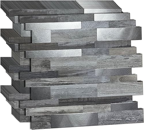 XUANINY 10 hojas de azulejos metálicos para salpicaduras en muro, autoadhesivas, aluminio 3D, paneles de pared para cocina, baño, dormitorio, sala
