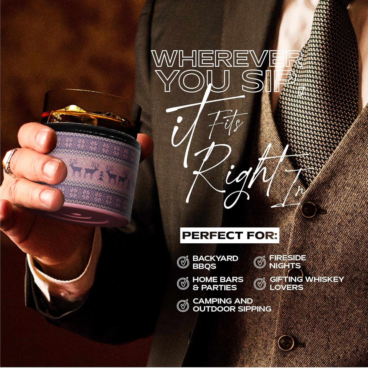 asobu Whiskey Sleeve Glass – Insulated Bourbon Tumbler with Premium Rocks Glass, BPA-Free, Double-Wall Stainless Steel, Keeps Drinks Cold Longer, 10.5oz - Image 5