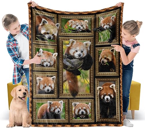 Manta de panda rojo para niñas y niños, manta de felpa suave y sedosa para sofá cama, linda manta pequeña y acogedora de forro polar cálido para