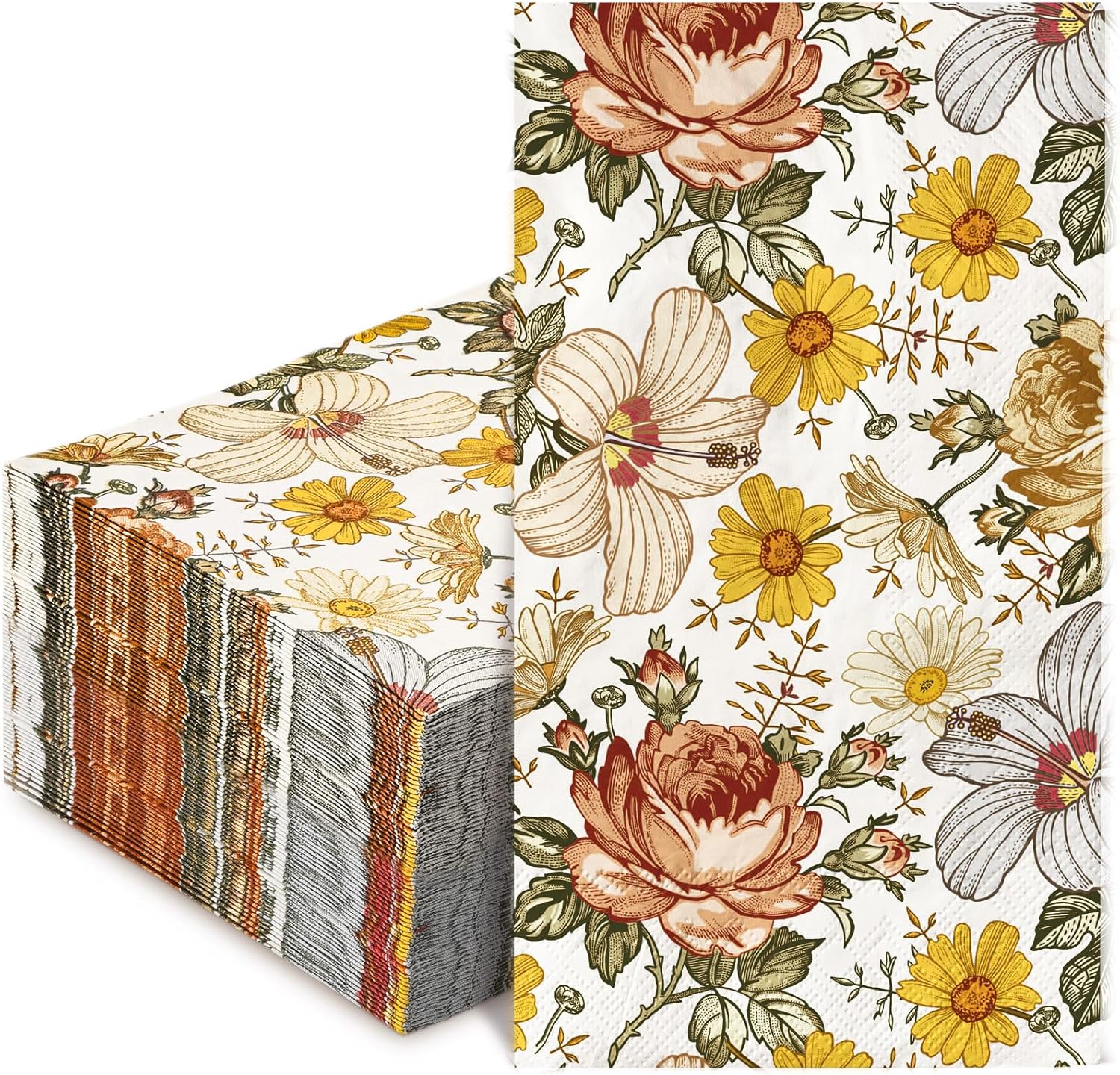 AnyDesign 100 Pack Vintage Floral Guest Napkins Disposable