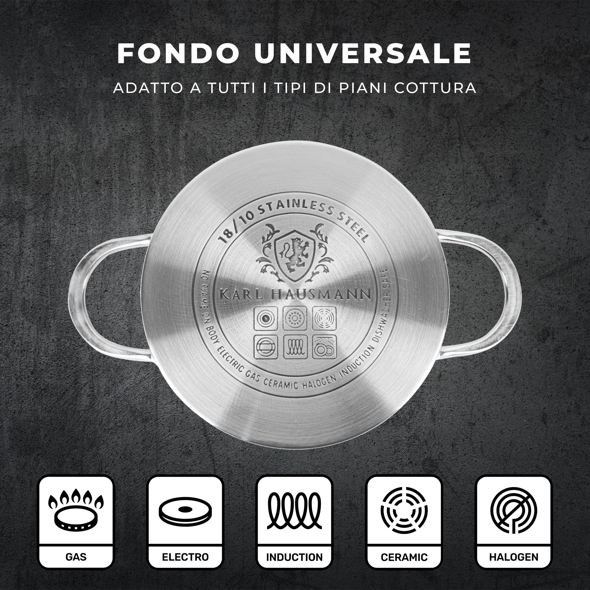KARL HAUSMANN Pentola Acciaio Inox - 1.9L - 16 cm - Casseruola Induzione con Coperchio Vetro - Pentola Inox 18/10 - Scala Misura - Per Tutti i Fuochi - Pentole Acciaio Inossidabile