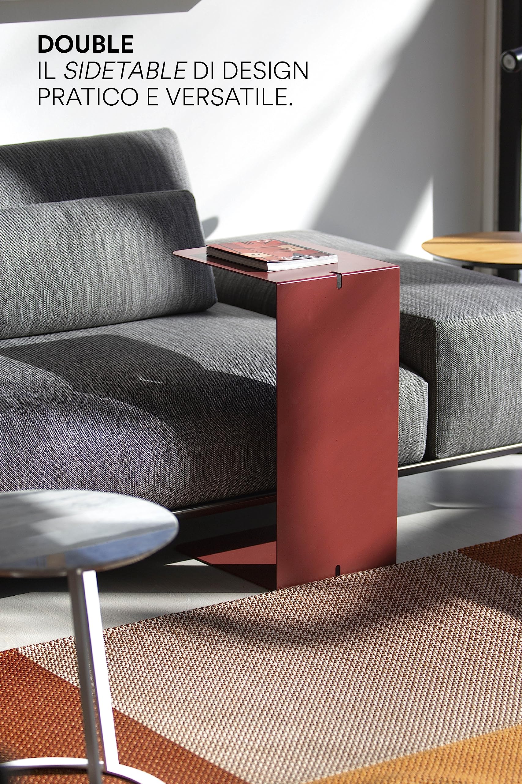 Tavolino Laterale da Divano in Metallo - Tavolino Salotto Moderno, Design Minimal, Tavolino da letto per pc, Sidetable da lavoro, Made in Italy, dimensioni 38x62x30 cm (Rosso Terracotta)