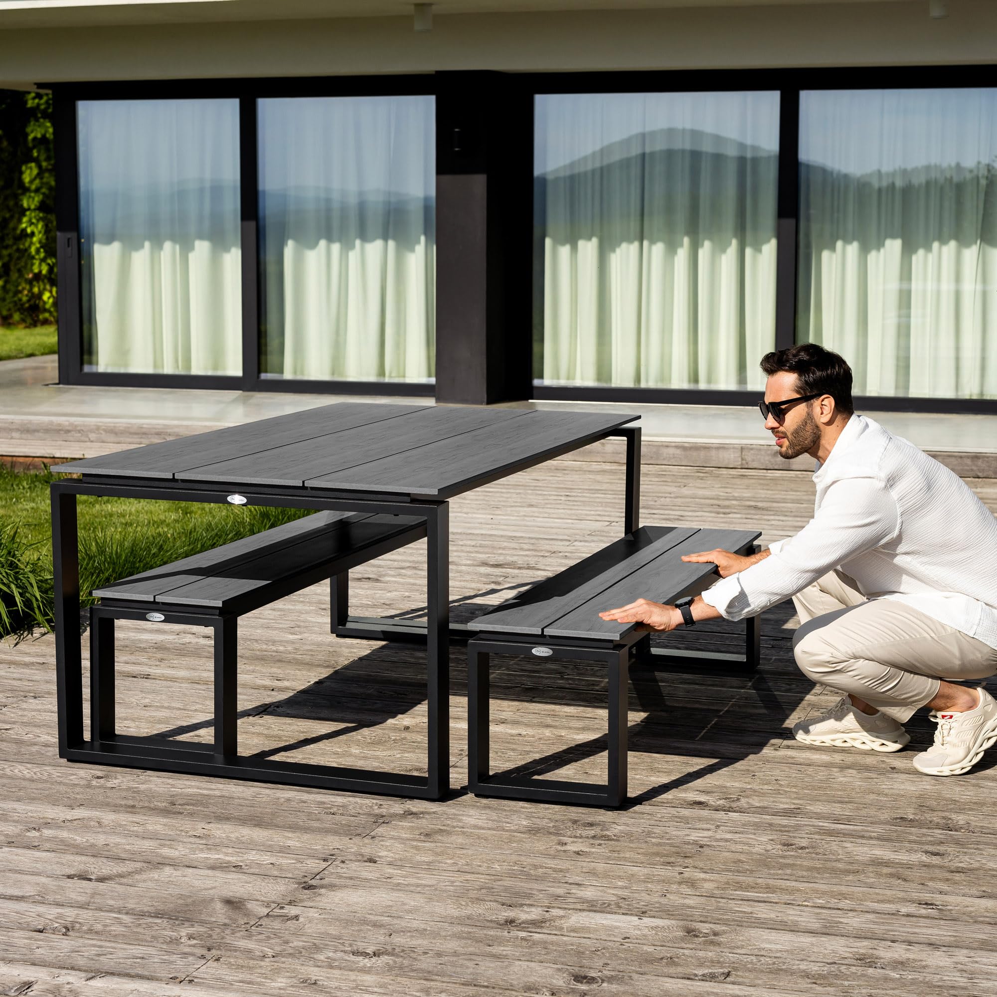 di volio Gartenbank Pisa aus Aluminium, Holzoptik, 160x36,5x41,5 cm, Gartenbank - wetterfest & langlebig, für Garten, Terrasse und Balkon (1)