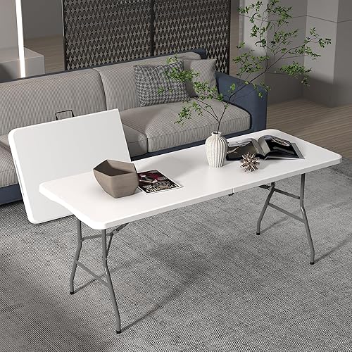 Miniatura 2 de Allpop Mesa plegable de plástico de 6 pies con asa de transporte, mesa de comedor plegable portátil para tarjeta de picnic, fiesta, eventos de boda,