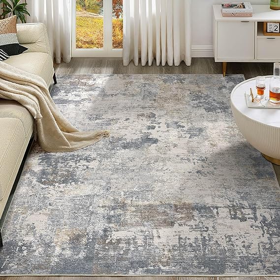 8x10 Area Rug Living Room Rugs - Washable Neutral Modern Abstract Soft Thin Large Rug Indoor Floor No Slip Rug Carpet for Bedroom Under Dining Table Home Office Decor - Blue Grey