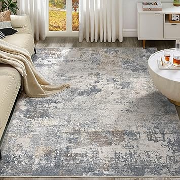 8x10 Area Rug Living Room Rugs - Washable Neutral Modern Abstract Soft Thin Large Rug Indoor Floor No Slip Rug Carpet for Bedroom Under Dining Table Home Office Decor - Blue Grey