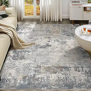 8x10 Area Rug Living Room Rugs - Washable Neutral Modern Abstract Soft Thin Large Rug Indoor Floor No Slip Rug Carpet for Bedroom Under Dining Table Home Office Decor - Blue Grey