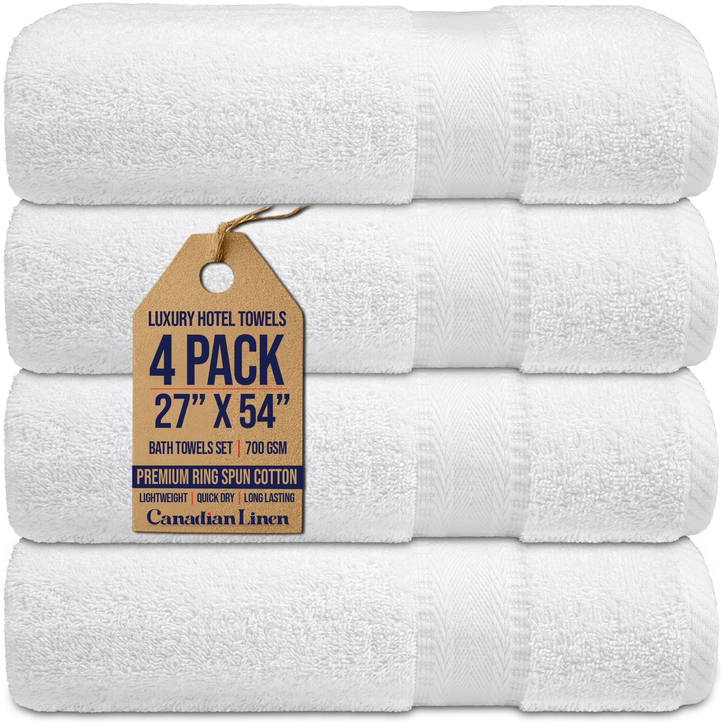 Canadian Linen Everest Luxury White Hotel Bath Towels Set, 27”x54