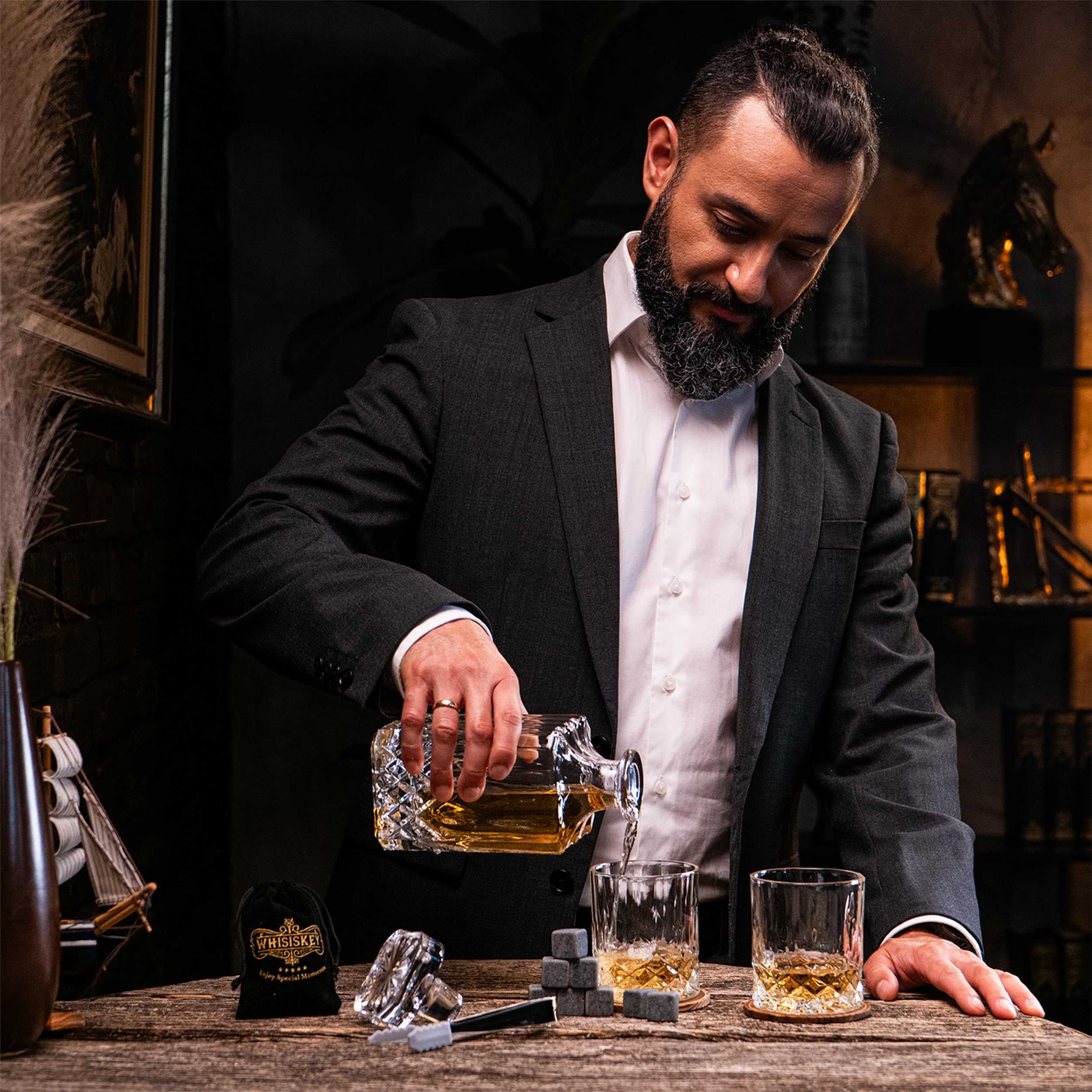 Whisiskey - Set di bicchieri da whisky - 4 bicchieri da whisky x 310ml - Regalo uomo - Casa - Occasione speciale