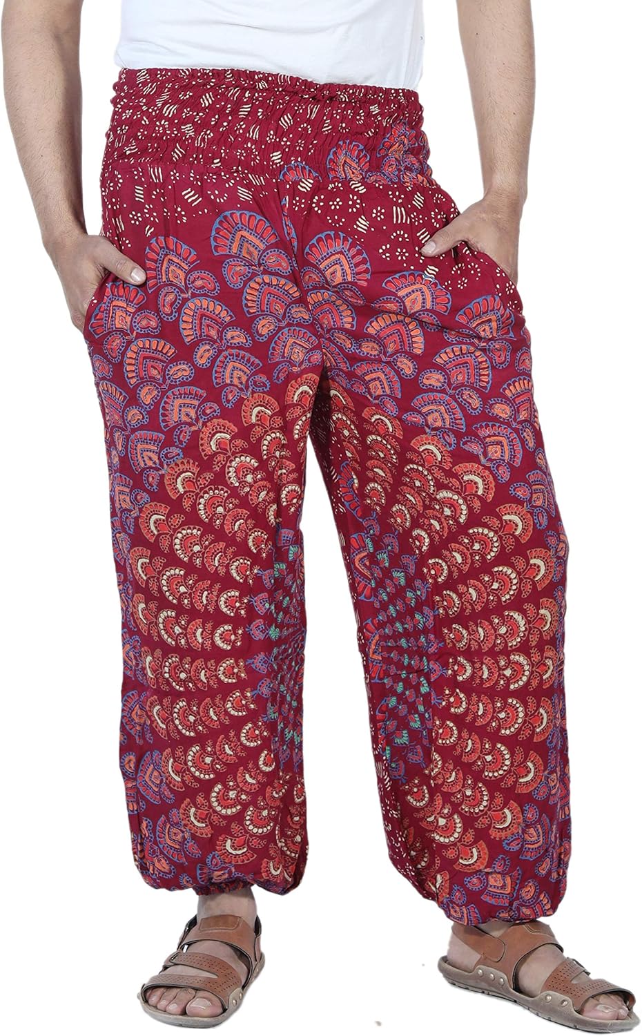 SARJANA HANDICRAFTS Mens Womens Rayon Mandala Pockets Harem Trousers Yoga Drop Crotch Unisex Pants