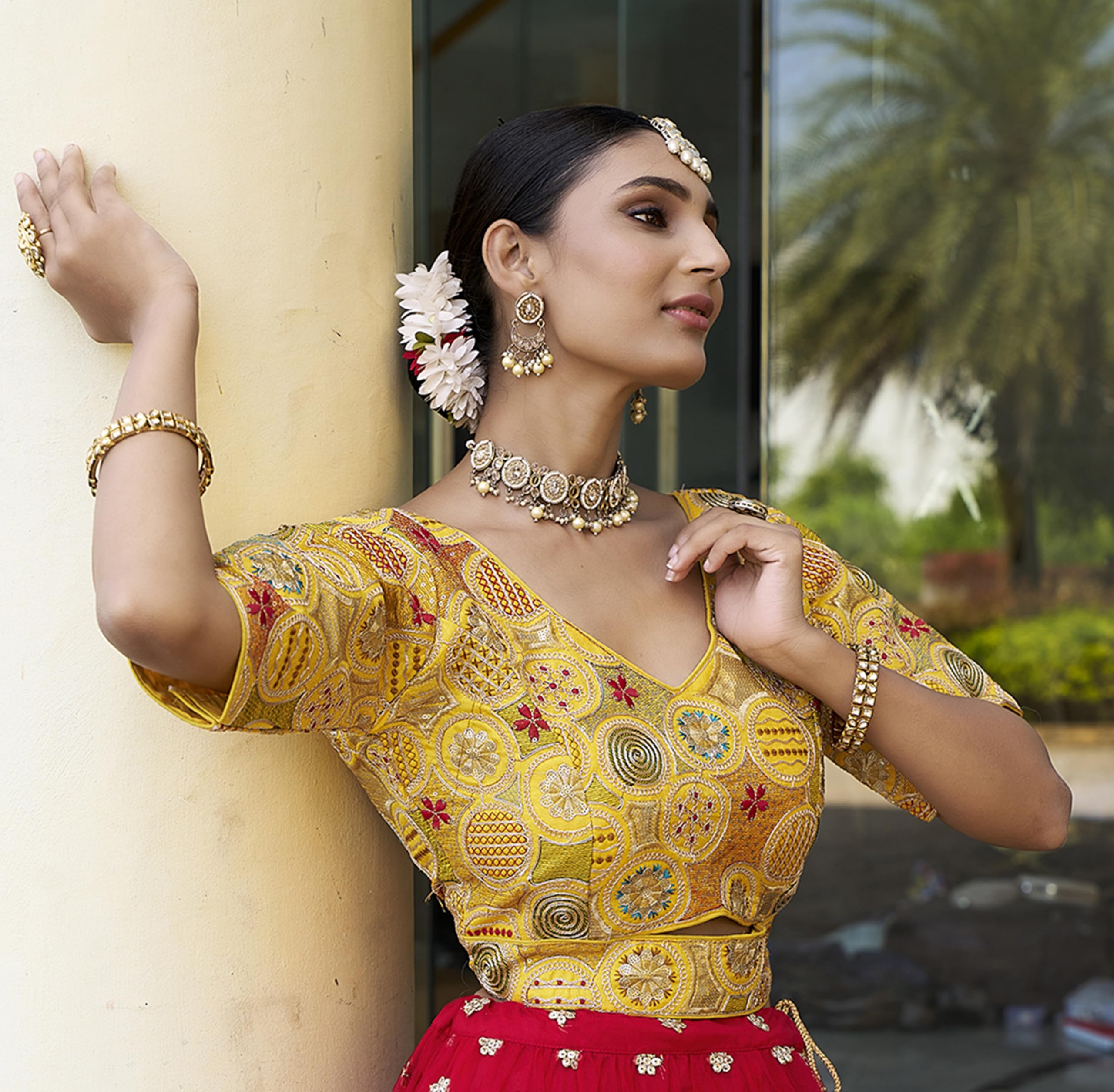 Pujia Mills Women's Blouse Readymade Blouse Embroidery Multi Coding Gold Thread Blouses Handwork Yellow Color Readymade Saree Blouse For Women For Saree And Lehenga Choli (A2420 Yellow 36)