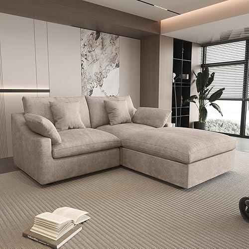 Miniatura 38 de WJShome - Sofá seccional modular en forma de nube para sala de estar, sofá de 160" con relleno de plumón en forma de U con otomano, sofás