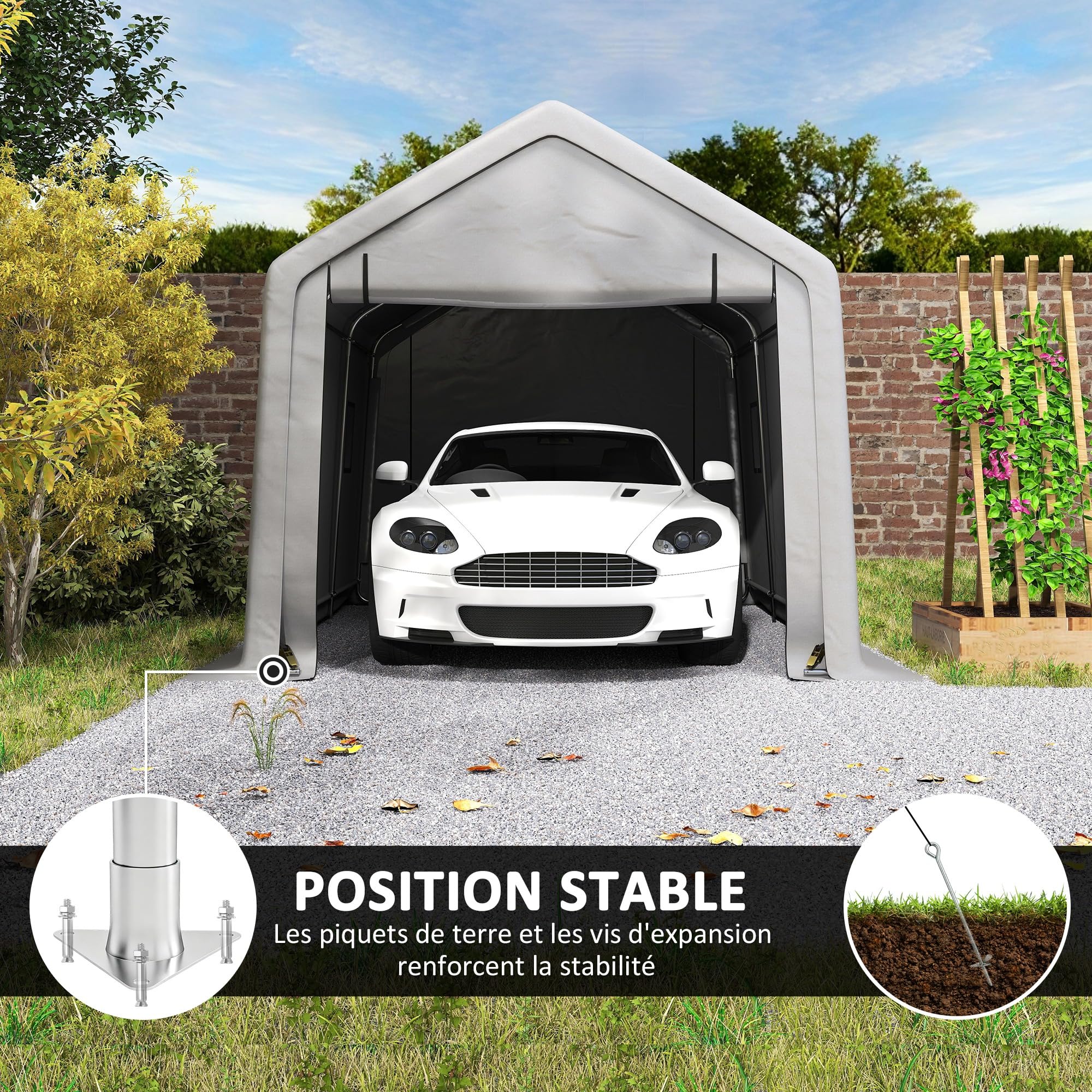 Outsunny Carport Tente de Garage 3 x 5,2 m, abri Voiture extérieur, Tente de Stockage avec Porte Enroulable Amovible, pour Camion, Bateau, Gris