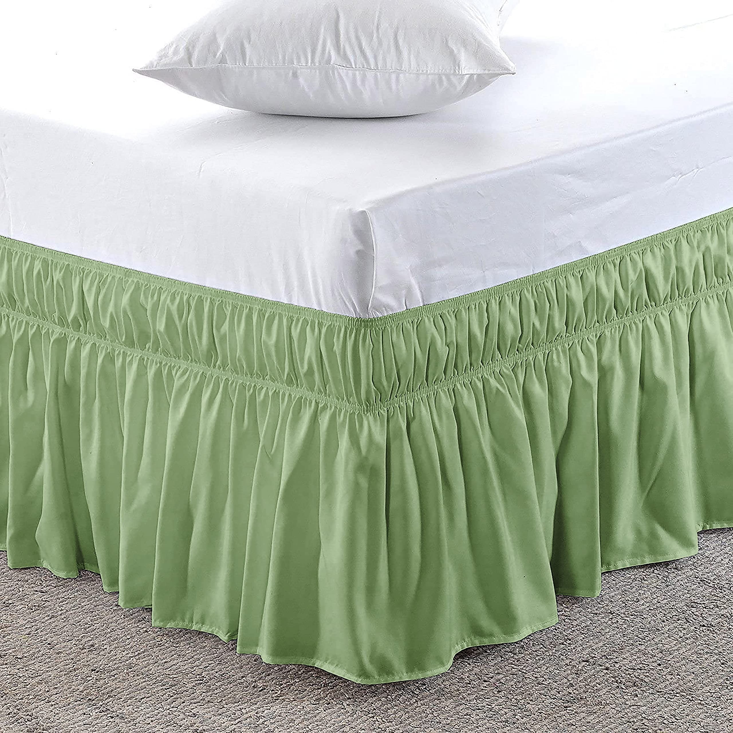 600 TC Cotton Fabric Wrap Around Bed Skirt for Queen Size Bed 20 Inch Drop & Adjustable Three Fabric Sides Elastic Belts Easy to Install, (60 x 80