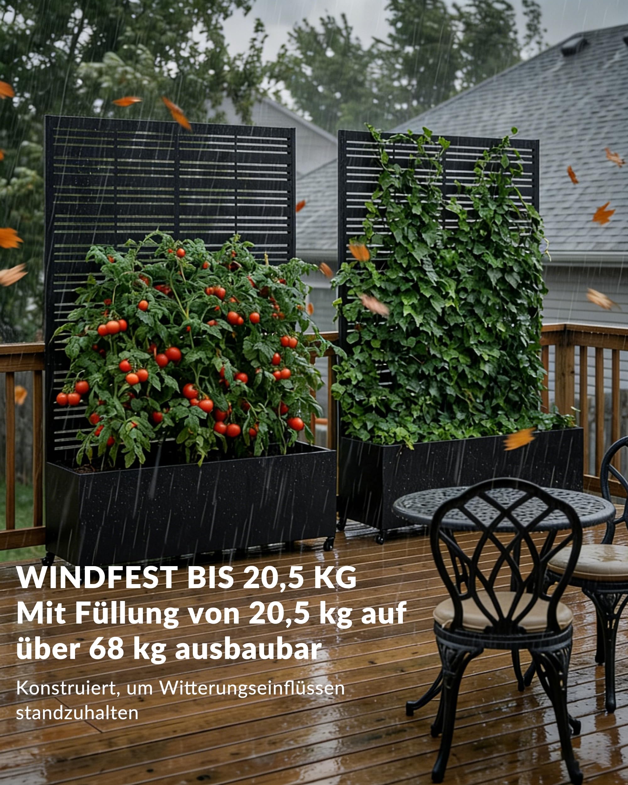 Hochbeet mit Sichtschutz, Metall Pflanzkasten mit Rankgitter und Rollen, freistehender Pflanzkübel 33cm tief, wetterfest für Blumen und Kletterpflanzen - Ideal für Garten, Balkon und Terrasse