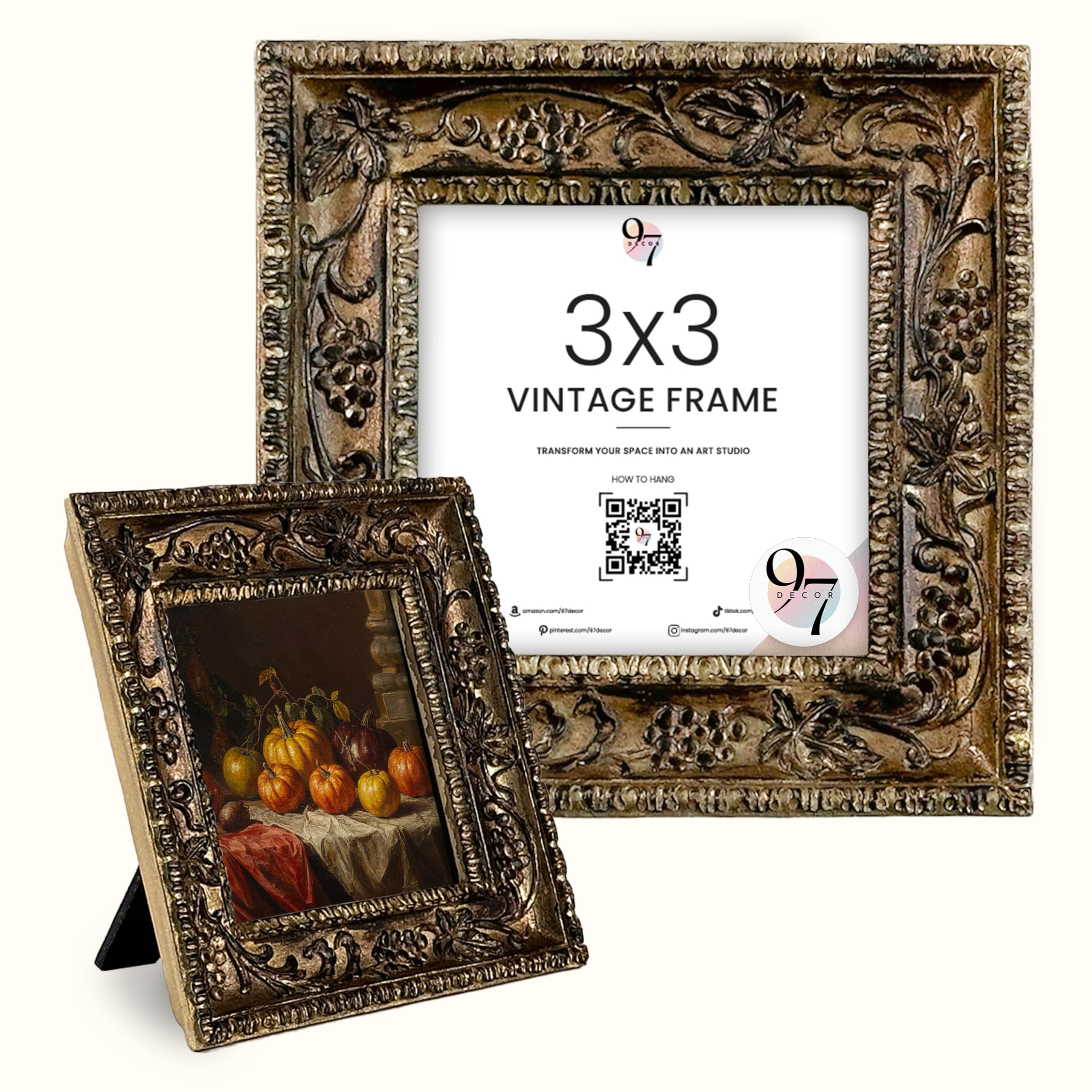 ヴィンテージイタリア製額x3 Amazon.com: 97 Decor Small Vintage Picture Frames 3x3 - Antique