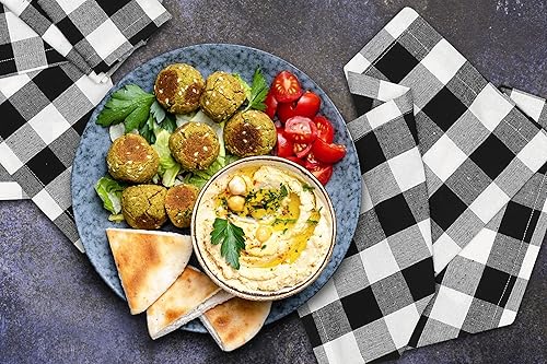 Miniatura 6 de Servilletas de tela reutilizables para cena en negro y blanco, juego de 12 servilletas de tela de algodón a cuadros de gingam de 16x16 pulgadas,