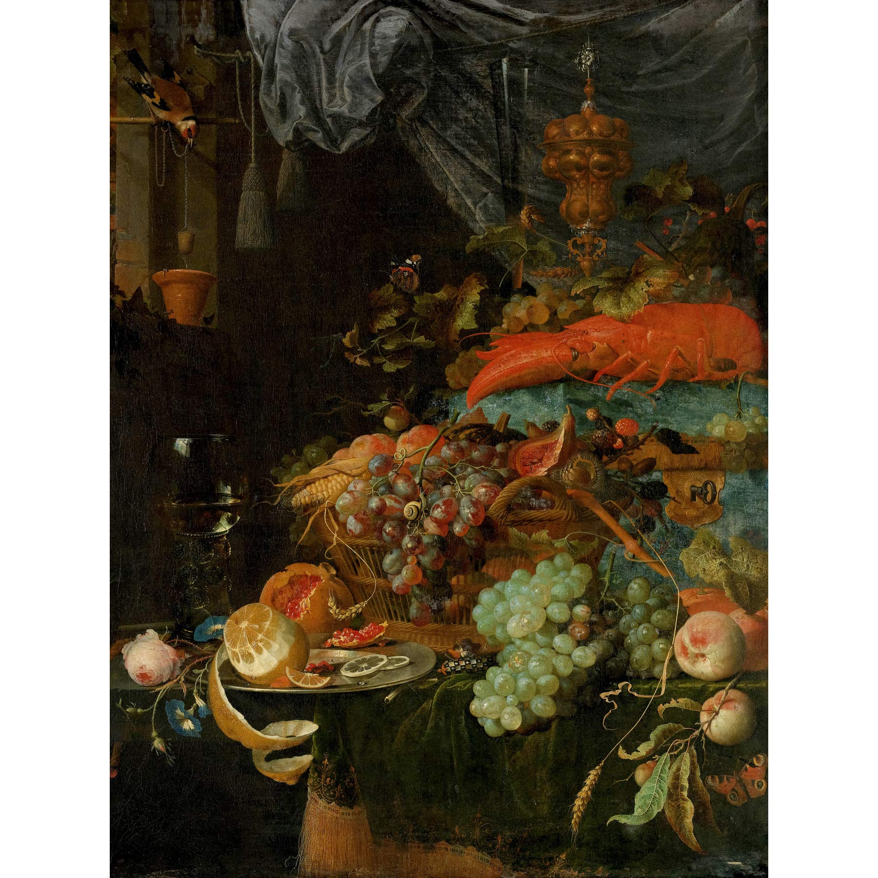 Artery8 Mignon Still Life With Fruit Goldfinch Painting Premium Wall Art Canvas Print 18X24 Inch
