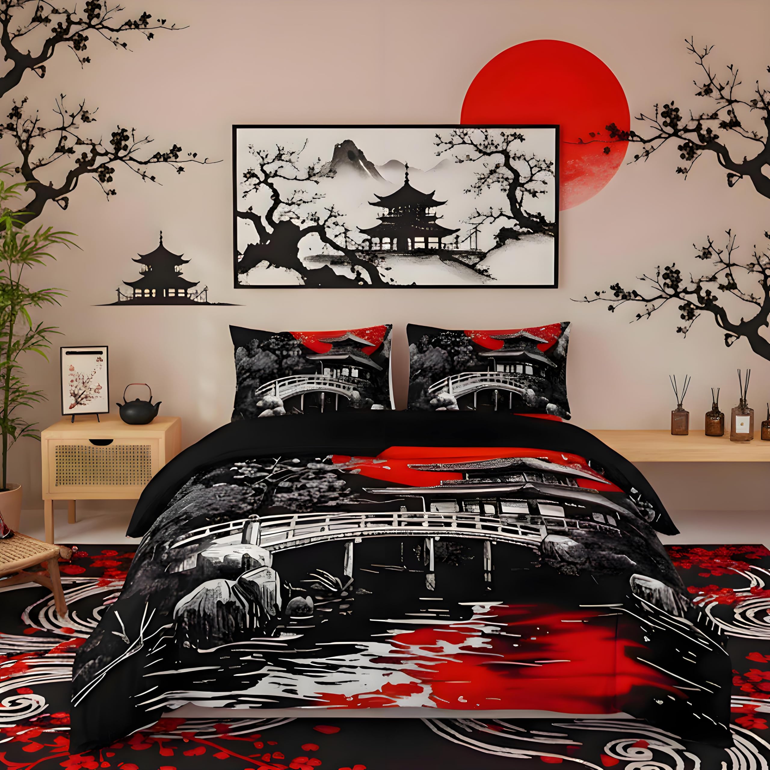 Housse de couette 240x220 imprimé architecture japonaise premium