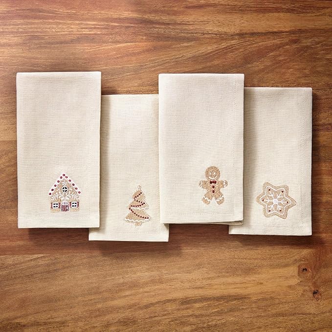 Elrene Home Fashions Servilletas Navidad Bordadas Algodón 4 Piezas miniatura 2