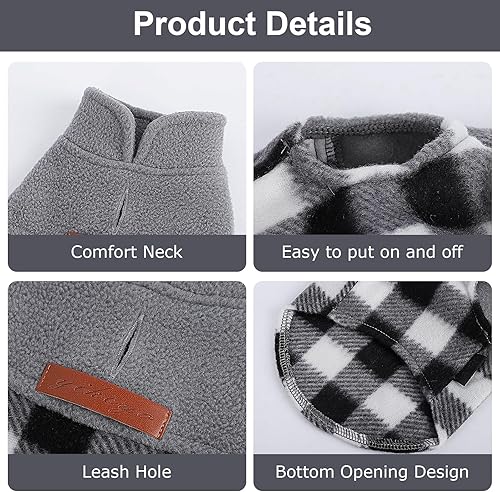 Miniatura 4 de Samll Suéter de forro polar para perro, chaleco a cuadros, suéter cálido para mascotas, chaleco de forro polar suave y elástico, ropa de chihuahua,