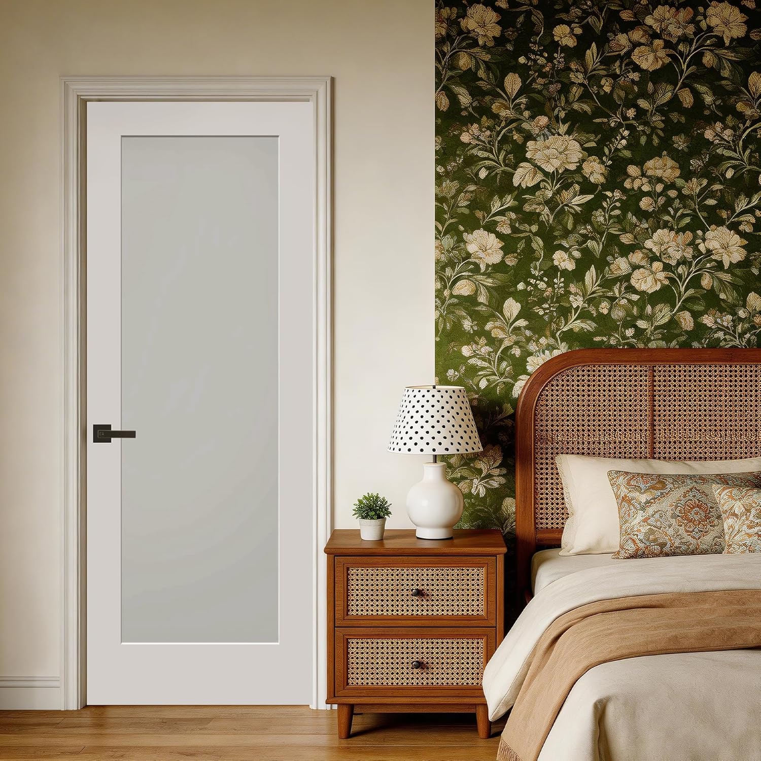 30"X 96" Slab Door, 1-Lite Frosted Glass Interior French Door Slab, Solid Core Wood Panel, for Pantry Laundry Bathroom Closet Office, White Primed Surface Paintable w/o Hardware