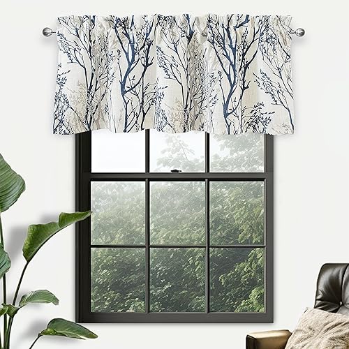 Miniatura 6 de DriftAway Tree Branch - Cenefa de lino con forro de impresión abstracta de tinta abstracta con aislamiento térmico para ventana, bolsillo para