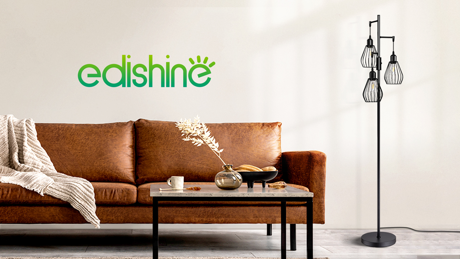 EDISHINE Stehlampe Wohnzimmer Dimmbar, 3 Käfig Lampenschirm aus Metall, 163cm Retro Standleuchte, Industrial Stehleuchte Schwarz mit LED E27 Leuchtmittel, für Modern Deko Schlafzimmer, Geschenk