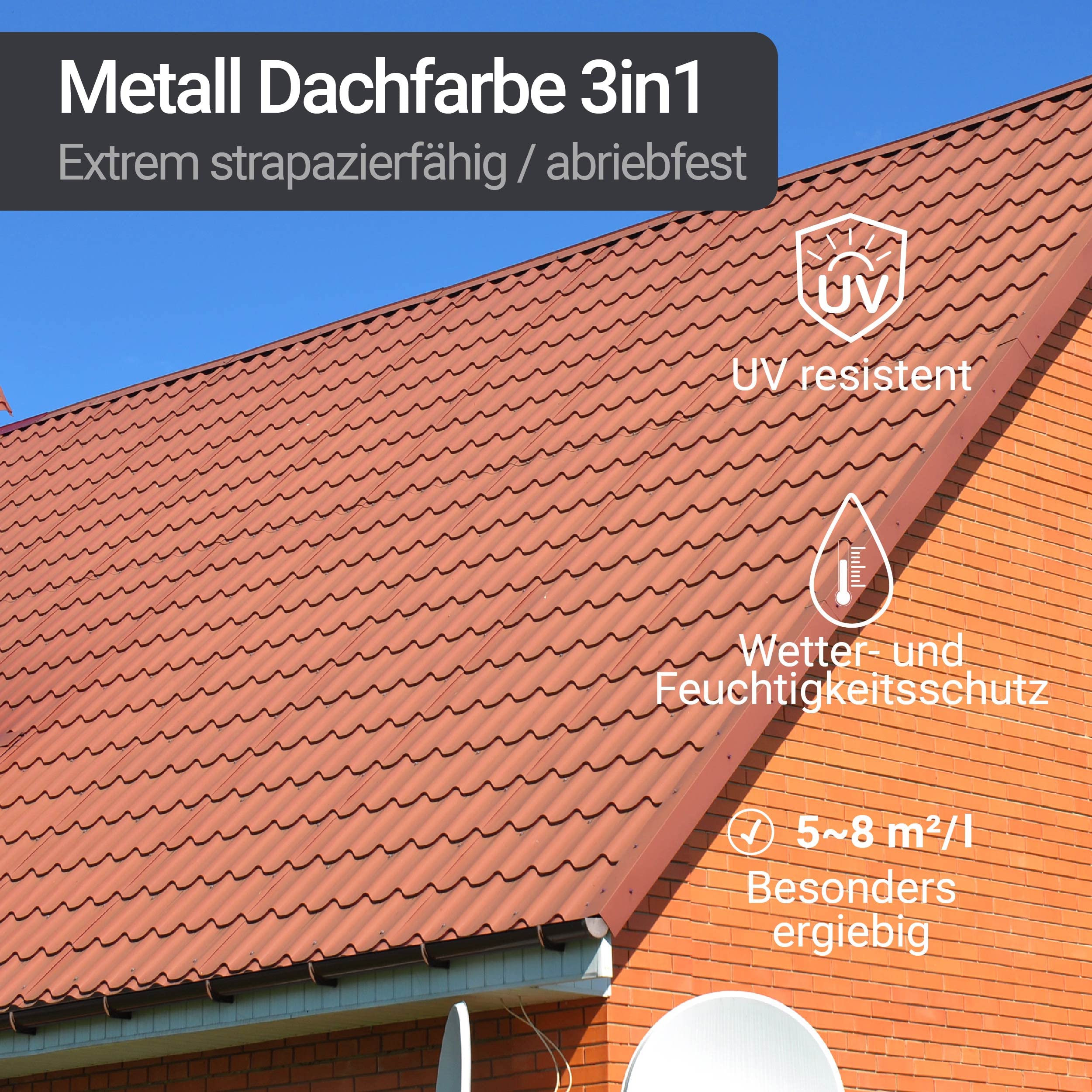 Dachfarbe 3in1 Metallschutzlack Dach Sockelfarbe Dachbeschichtung W500 Anthrazitgrau - 5L
