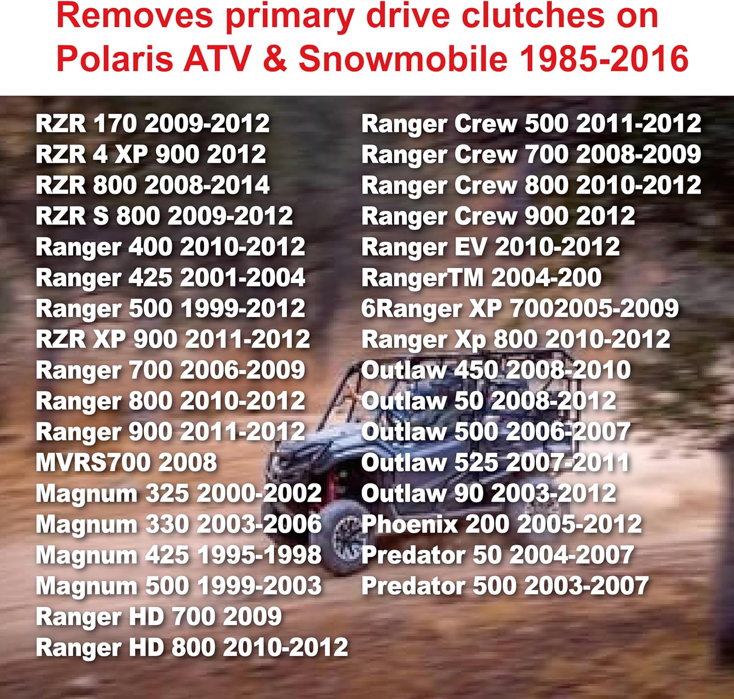 Primary& Secondary Drive Clutch Puller for Polaris All Models Ranger,RZR,Sportsman,General,Scrambler,Worker,Xpedition,Trail Boss,ATV, UTV, Snowmobiles .Hardened Steel.Replaces 2870903 2870506 PU-52422