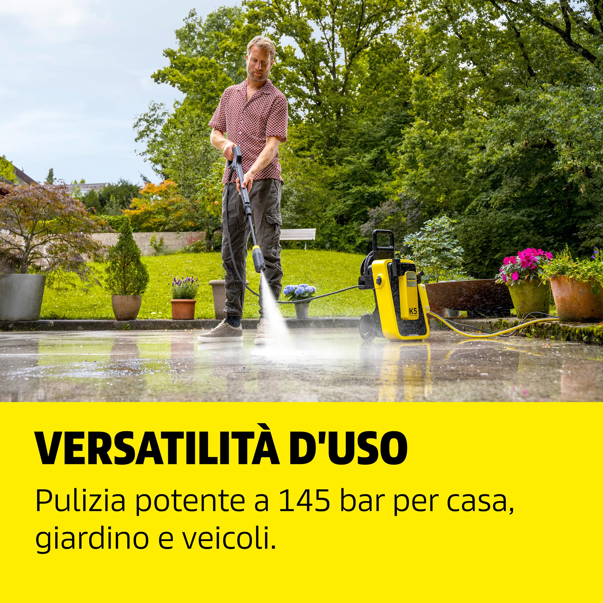 Kärcher idropulitrice K 5 Comfort Premium Home, pressione: 145 bar, portata: 500 l/h, superficie: 40 m²/h, peso: 18 kg, tubo ad alta pressione extra flessibile, avvolgitubo, Multi Jet 4-in-1, Home Kit