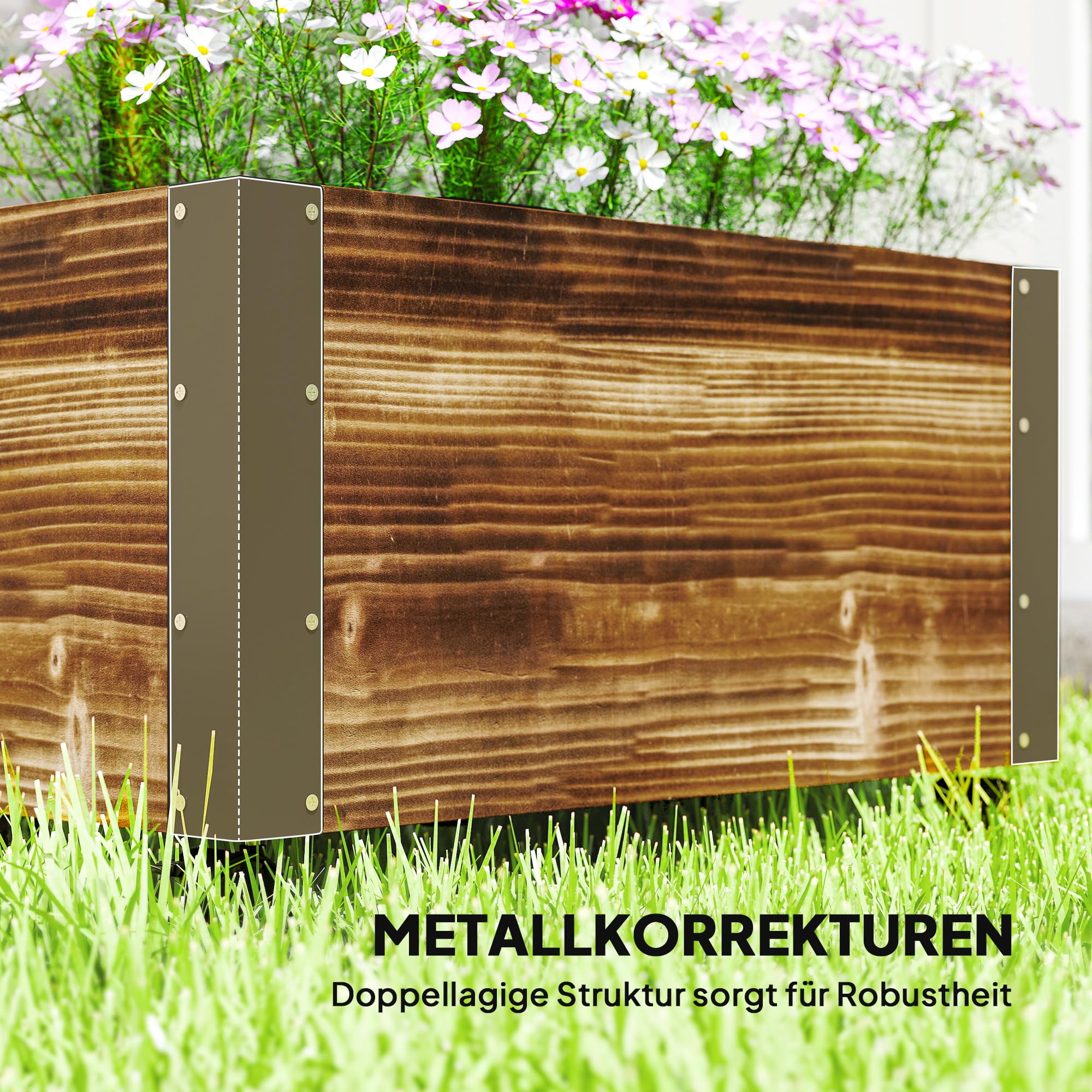 Outsunny Hochbeet Pflanzkasten mit Rankgitter, Spalier Pflanzkübel Blumenkasten Holz, Gemüsebeet mit Rollen, Rankhilfe, Gartenspalier 65x31x147cm für Garten, für Kletterpflanzen, Blumen, Verkohlt