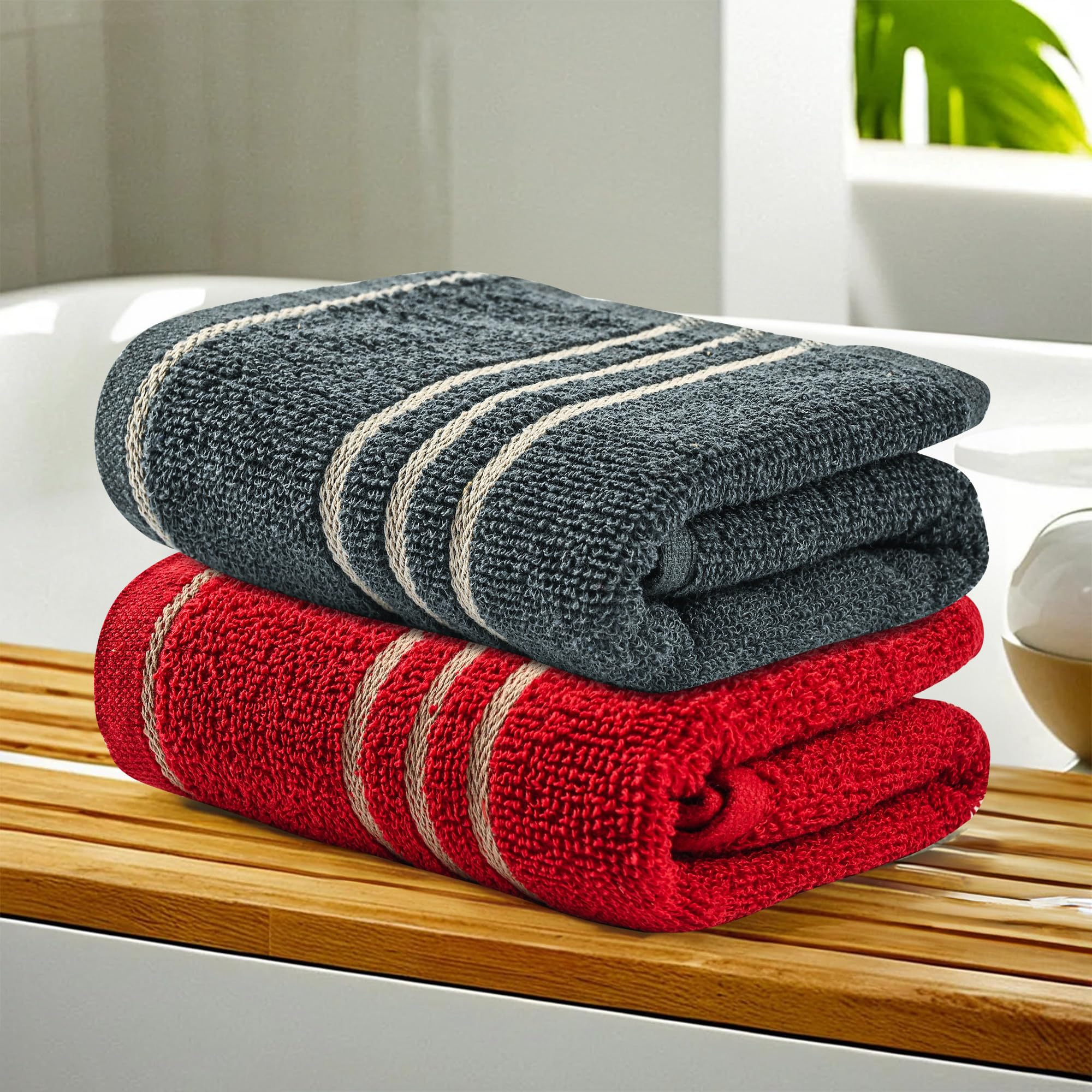 Urbane Home Pack of 2 Soft Cotton Face Towels for Men & Women | Easily Washable | Pocket Towels & Workout Gym Napkins for Men - Red & Dark Grey-image-34