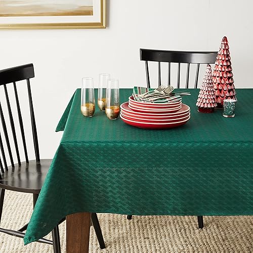 Miniatura 6 de Violet Linen Christmas Novelties - Manteles jacquard de poliéster con patrón de rayas acanaladas, 60 x 102 pulgadas, color verde