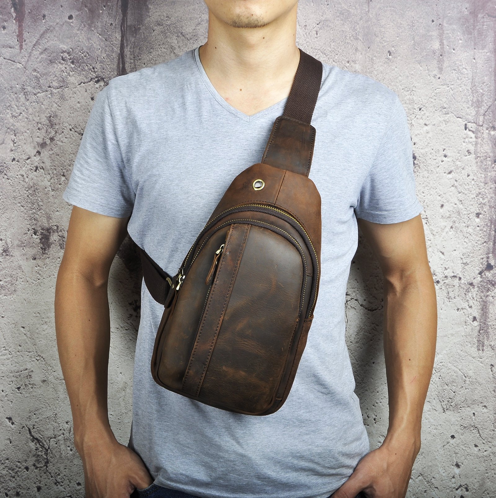 Le'aokuu Hombres Cuero Genuino vendimia Bolsos cruzados bolsa de tableta/paraguas/té bolsa mochila correa para el hombro cruz cuerpo y bolsa de mensajero y bolsa de pecho