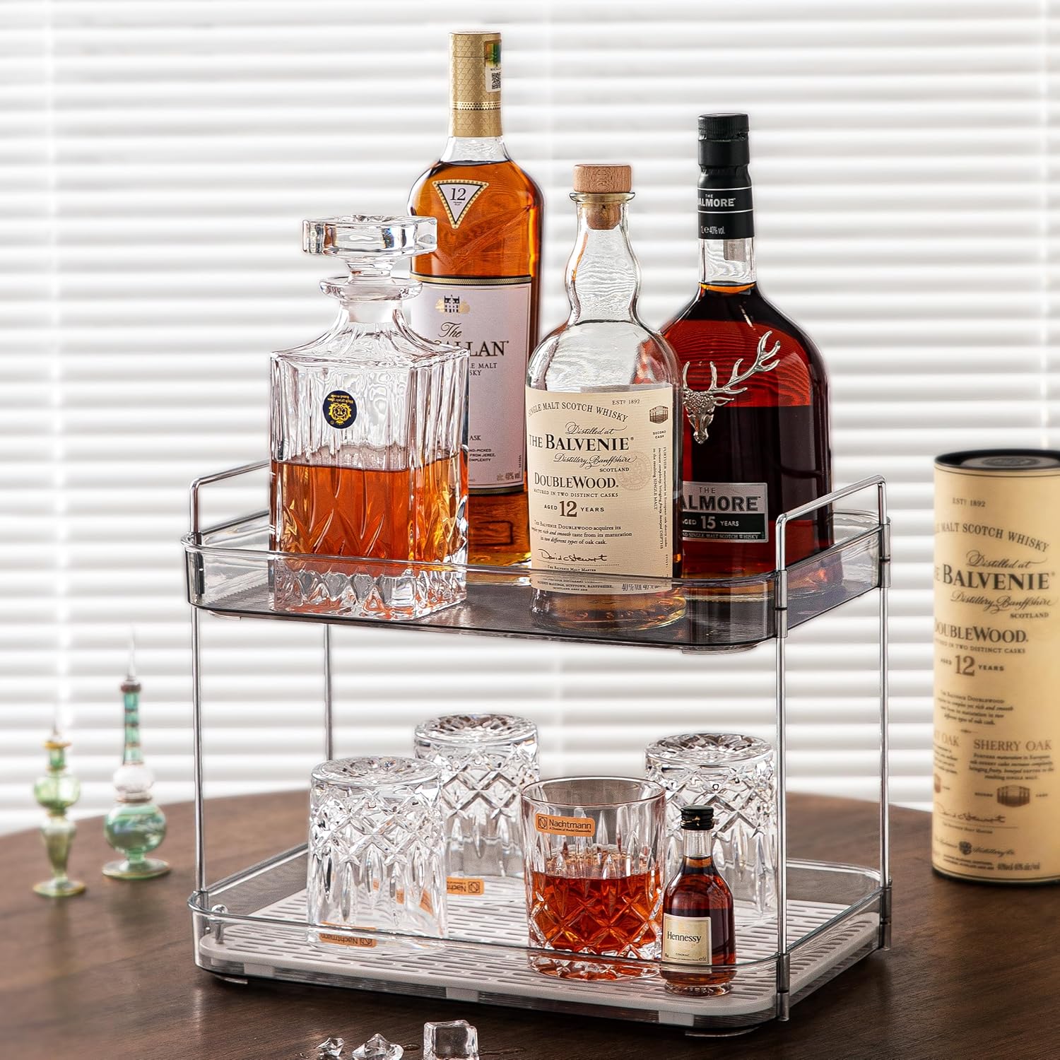 Coffee Bar Accessories, Station Organizers,Large Capacity Storage with Drain Board,Whisky Tray,Mug Tea Cup Holder Coffee Bar Organizer, Smoky Gray