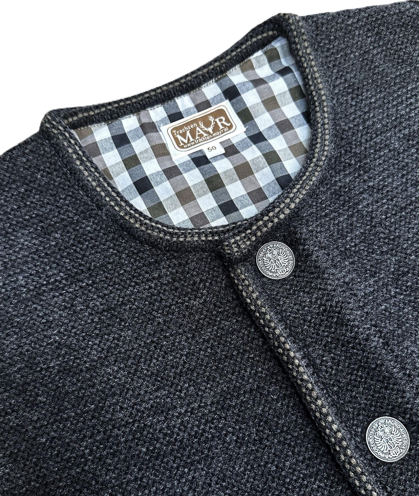Trachtenjacke Strickweste Janker Strickjacke Wolljacke Strickjanker Herren Trachten Jacke Weste Schurwollmischung Trachtenjanker Strick Trachtenweste waschbar dunkelgrau braun