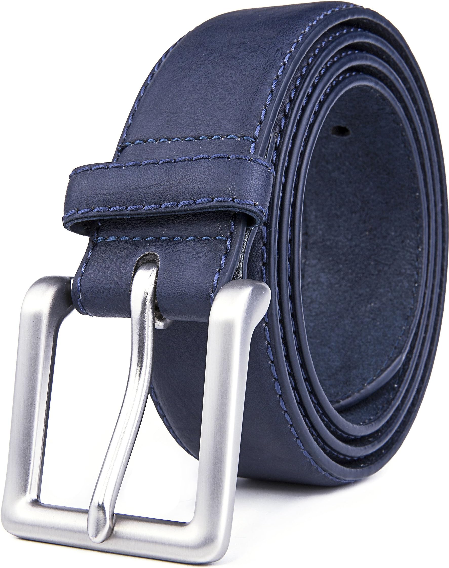 Fabio ValentiMen's Casual Jean Leather Belt 1 1/2” Wide 4MM Thick Alloy Prong Buckle Work Dress Belt for Men…