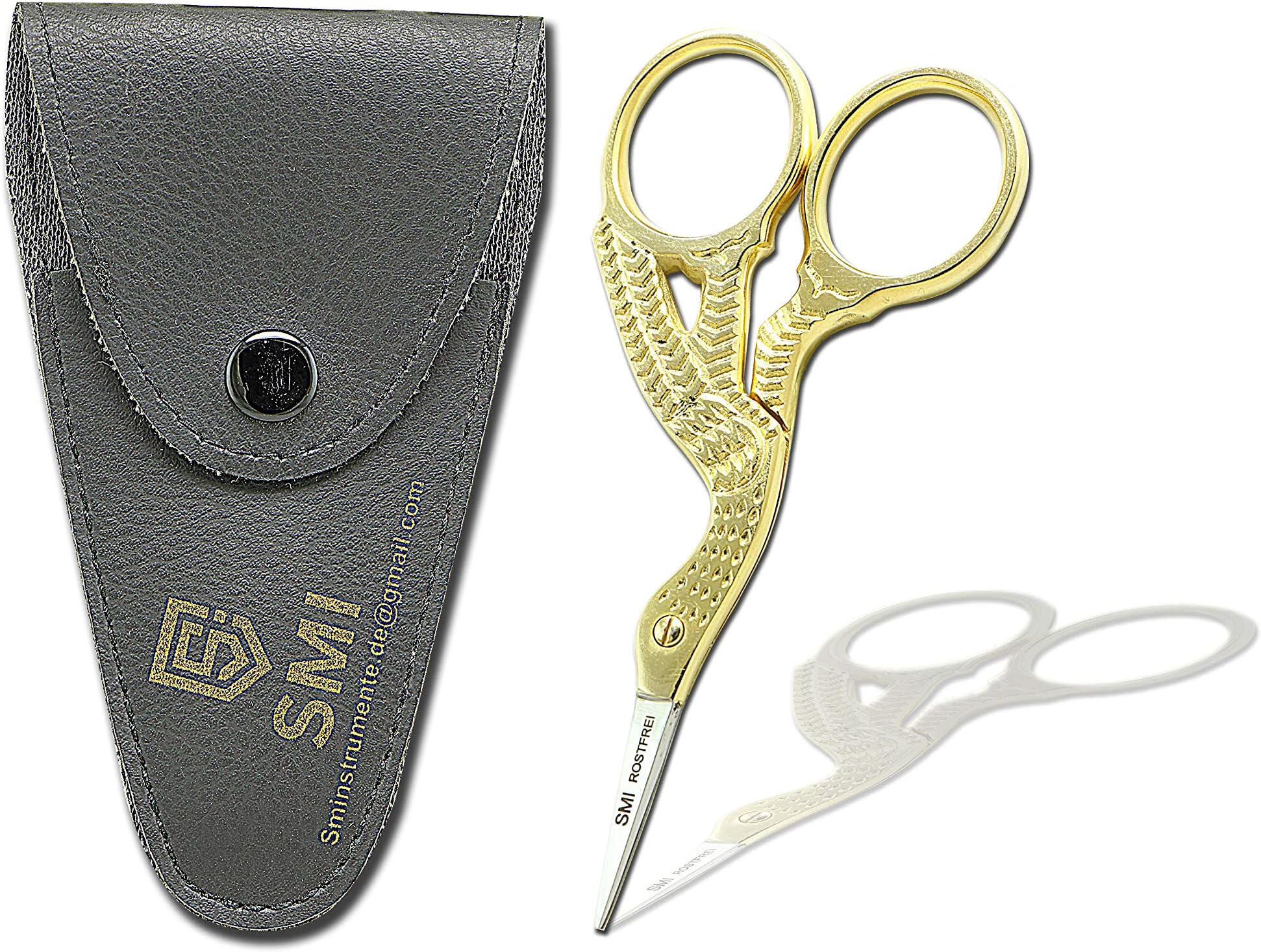 SMI - Embroidery Scissors Stork with Case, Sewing, Threading, Needlework, DIY Art & Craft - 3.5 Inch