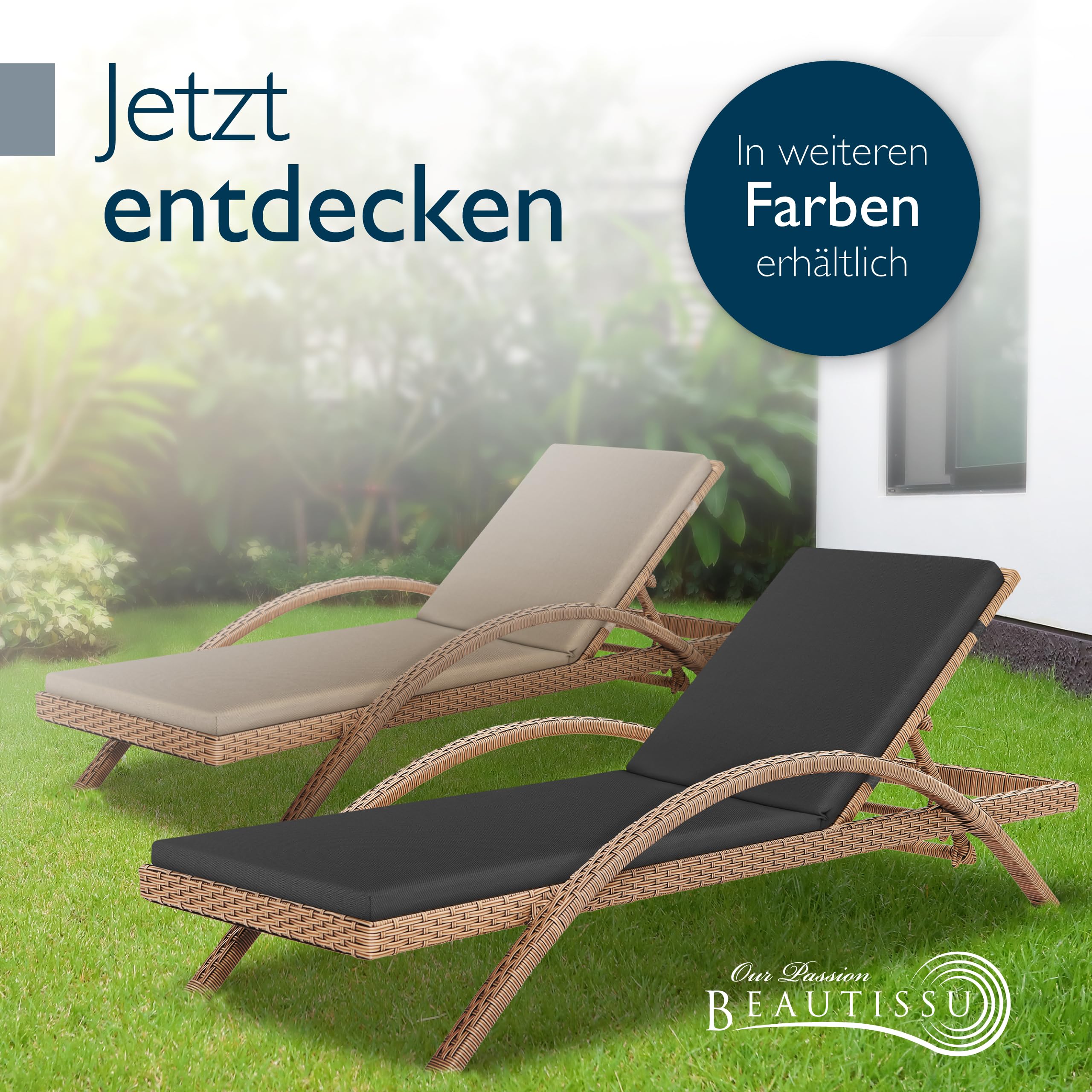 Beautissu Deckchair Auflagen für Gartenmöbel Wasserdicht 2er Set Auflage Liege 190x60 cm Sonnenliege Auflage Outdoor Polster Wetterfest Schnell Trocknend – Auflagen für Gartenliegen Anthrazit
