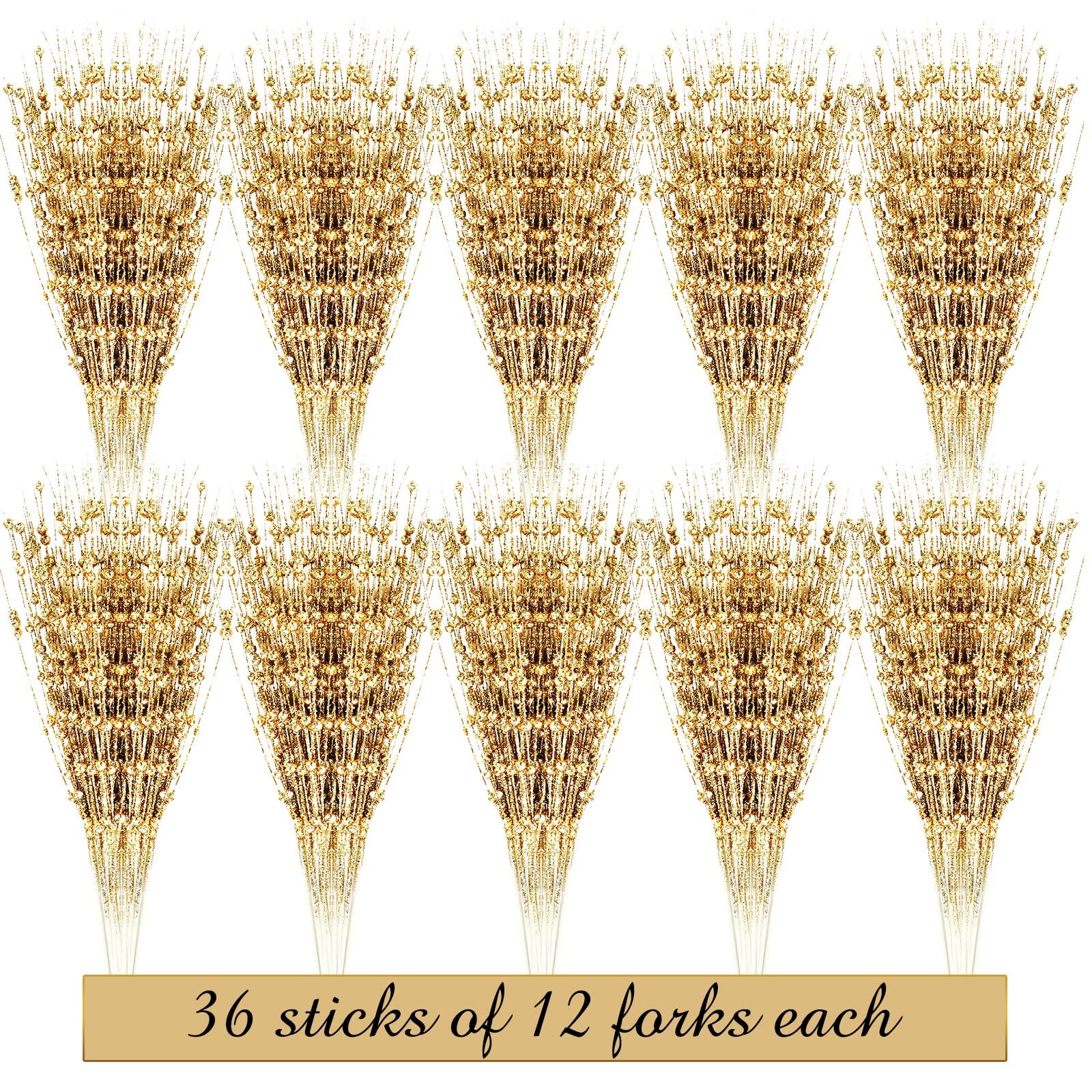 Geosar 30 decorazioni artificiali glitterate a forma di bacca, 43 cm, bastoncini finti floreali, centrotavola, ramoscelli di perline per centrotavola, ghirlande di alberi, ornamenti per la casa (oro)