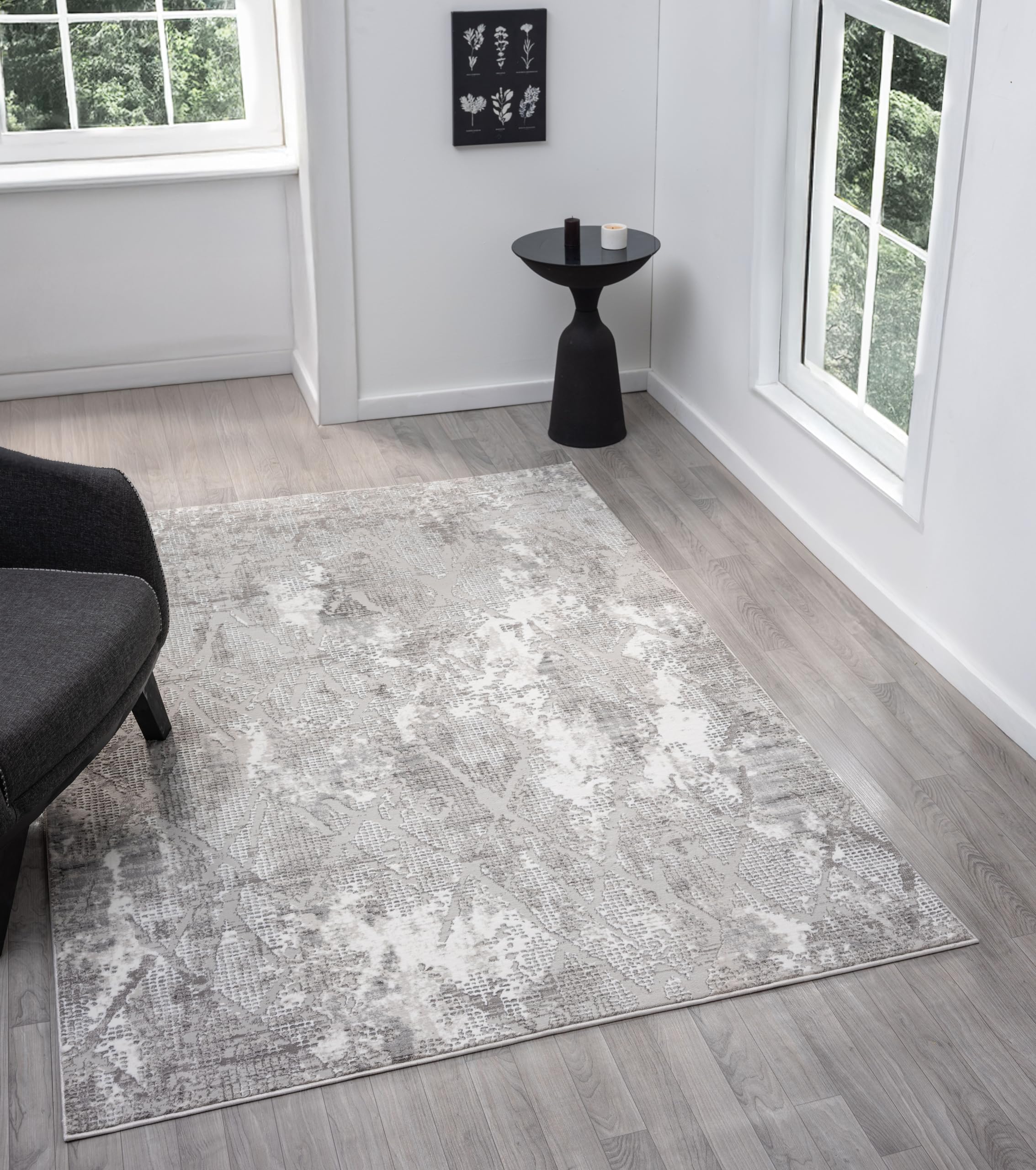 Photo 1 of RUGGERRUGS Adel Modern Area Rug for Living Room, 5x7 Rustic Distressed Abstract Gray Rug, Medium Pile Stain Resistant Carpet for Bedroom, Dining Room or Kitchen (5' x 7', Gray)